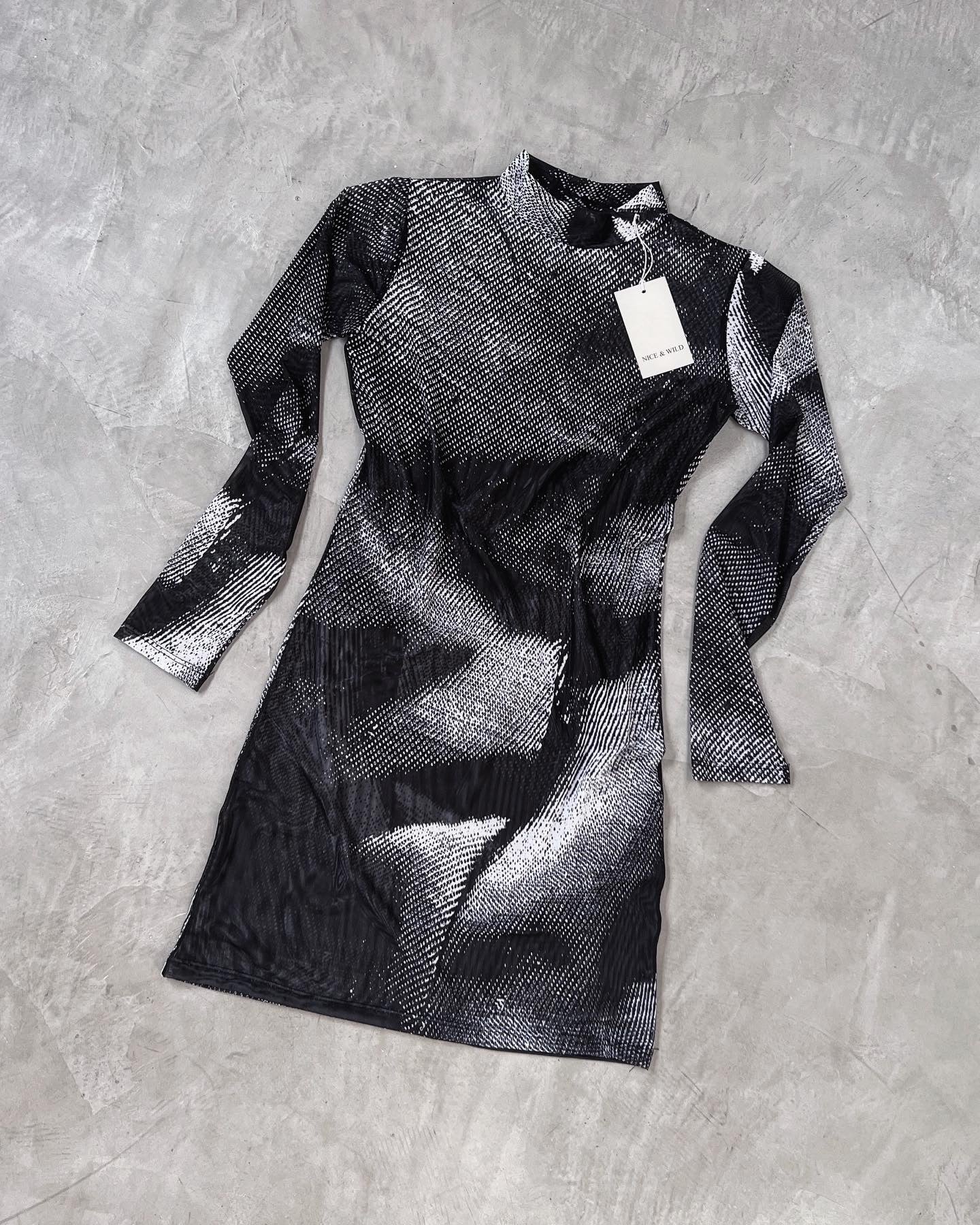 VESTIDO MALLA ABSTRACTO NEGRO