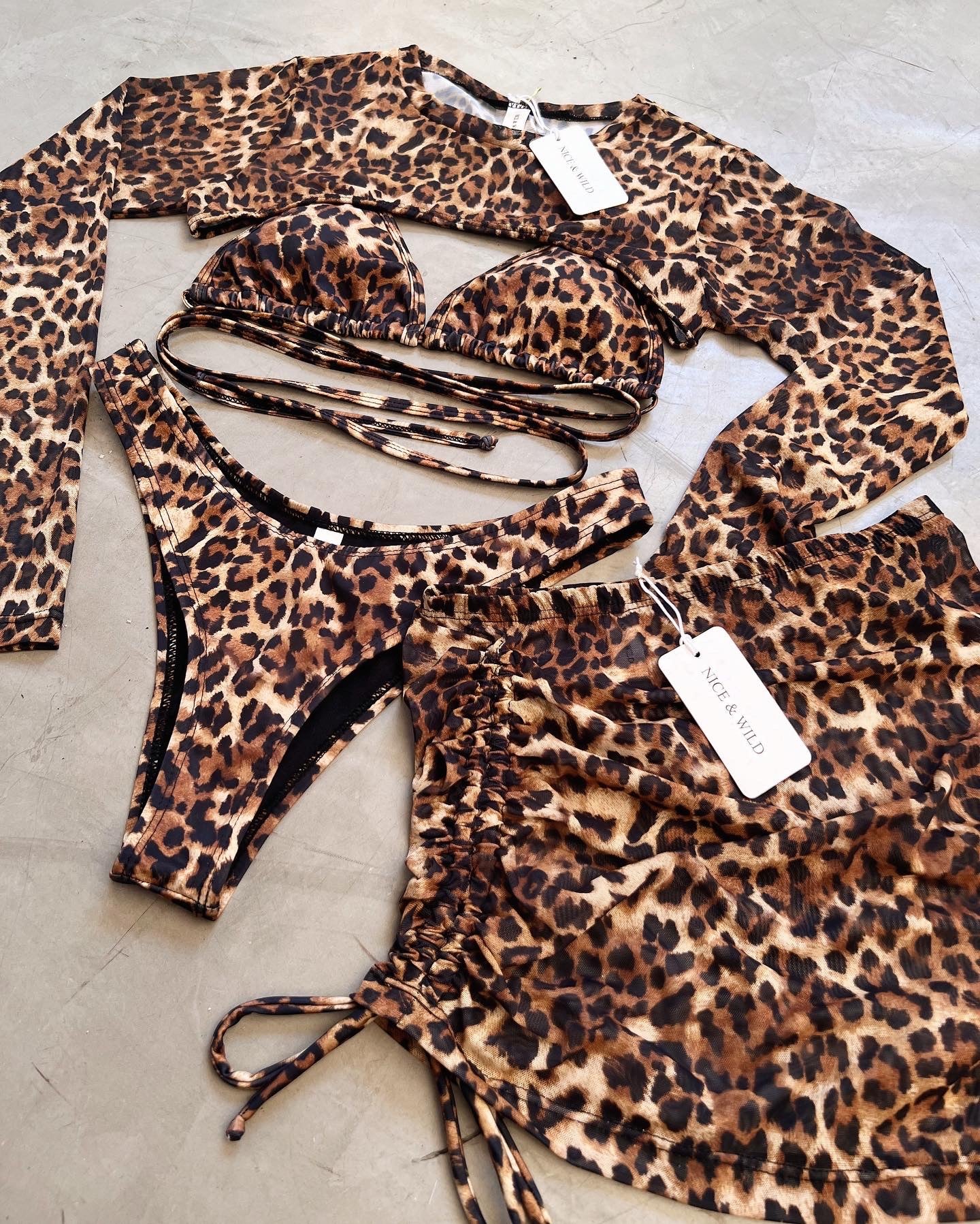 SET BIKINI LEOPARDO + FALDA EN MALLA