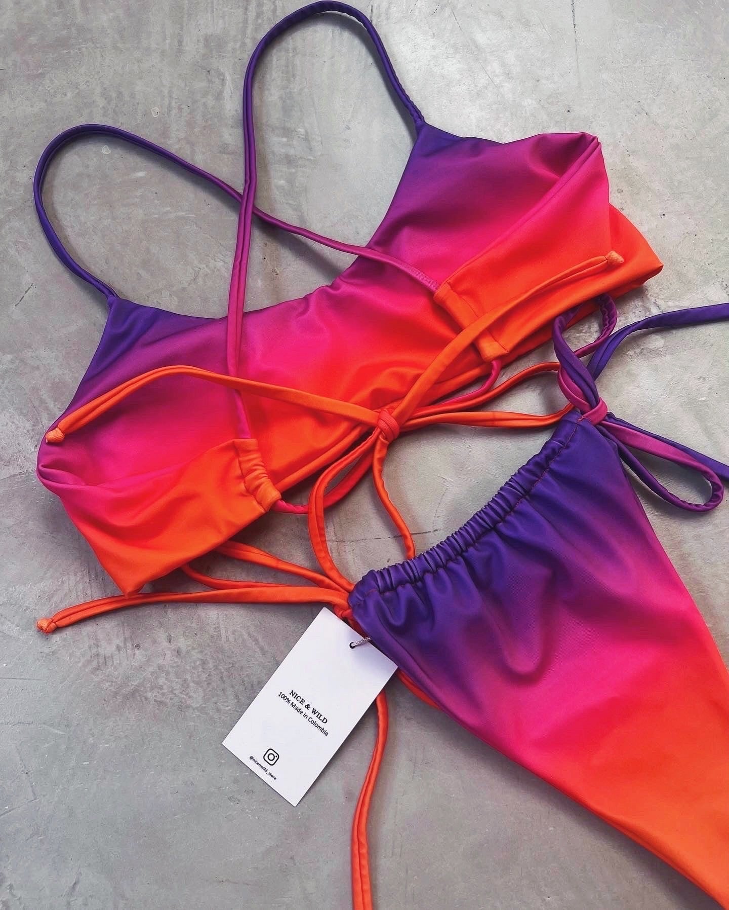 BIKINI CRUZADO DESVANECIDO + FALDA EN MALLA