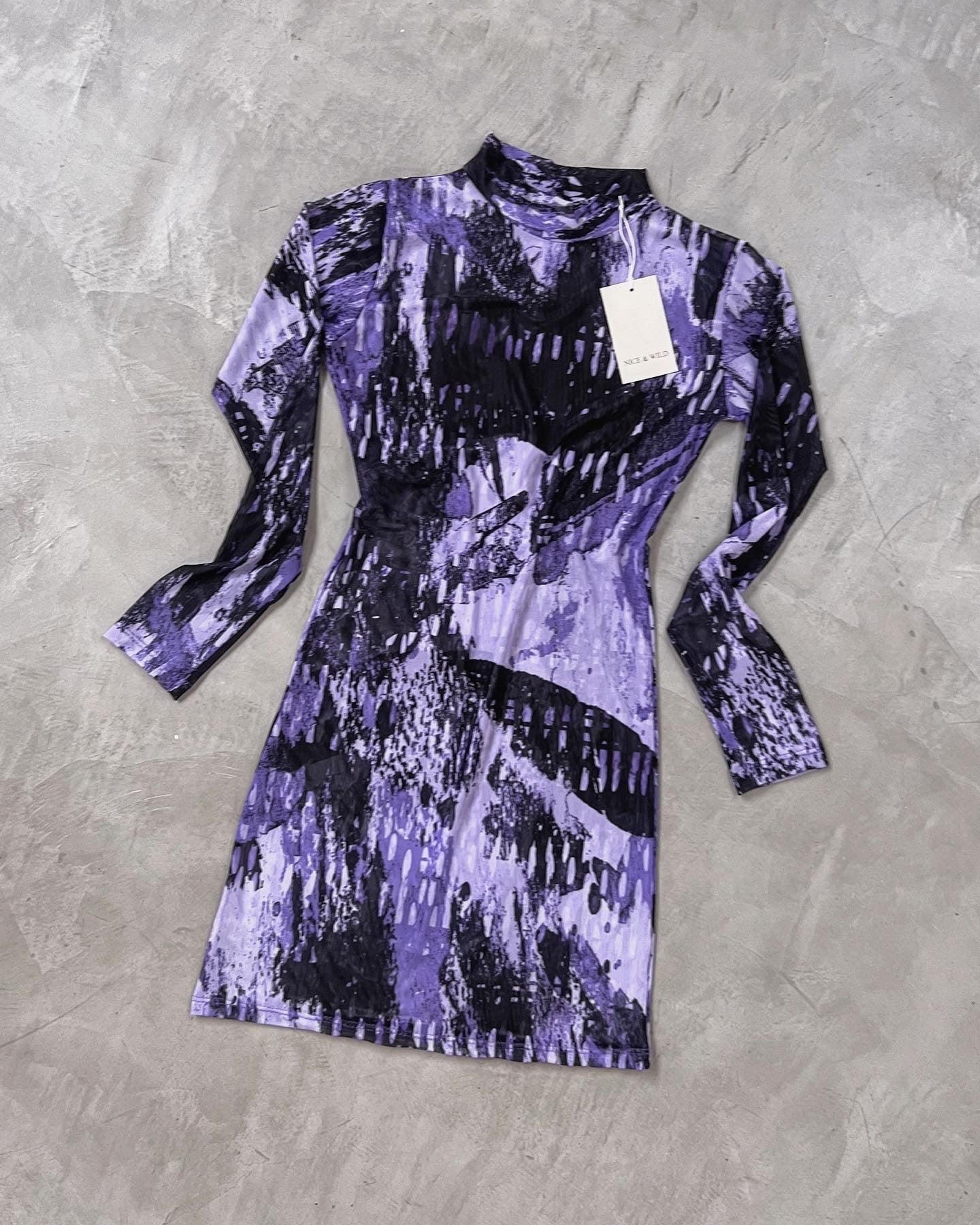 VESTIDO MALLA ABSTRACTO MORADO