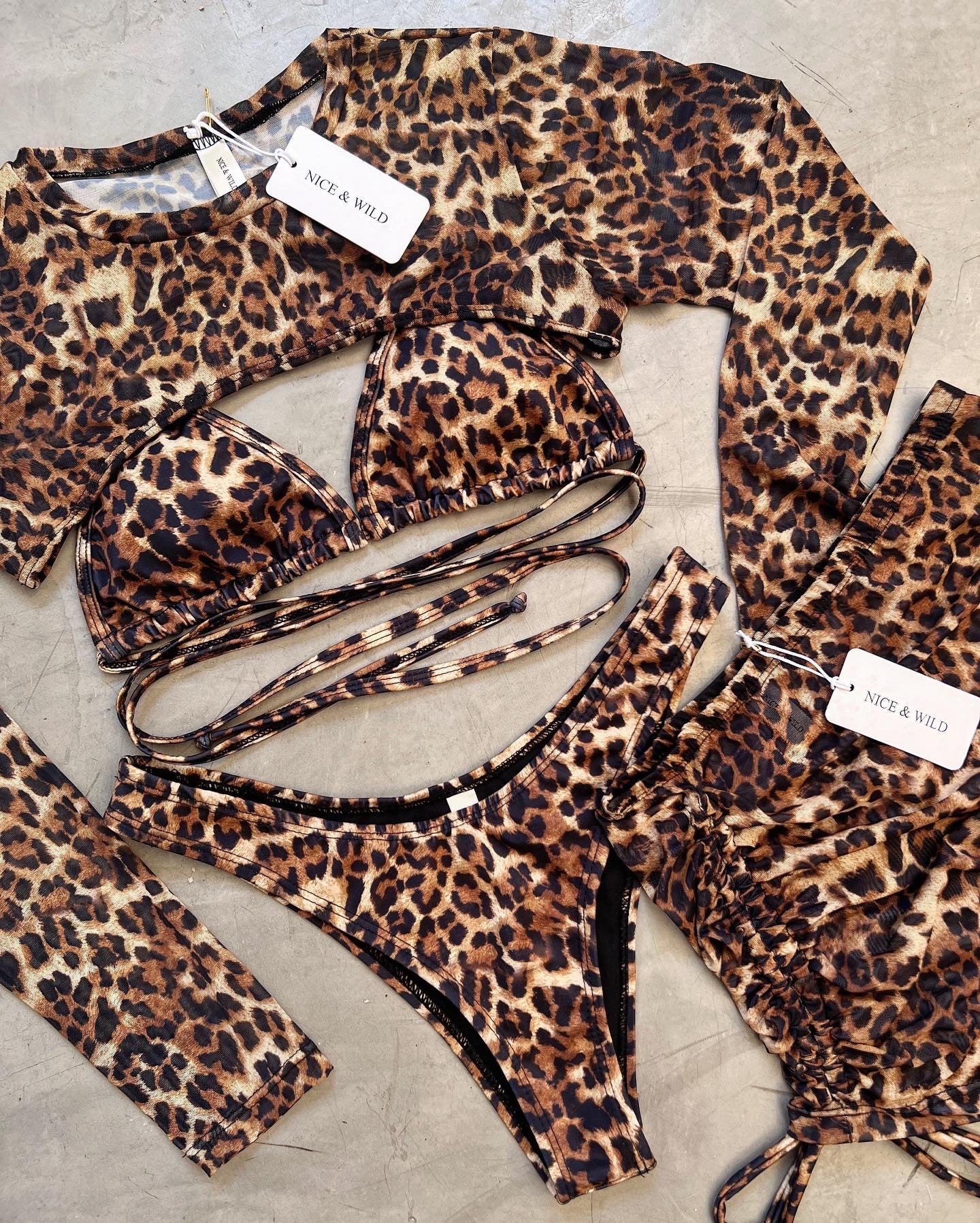 SET BIKINI LEOPARDO + FALDA EN MALLA