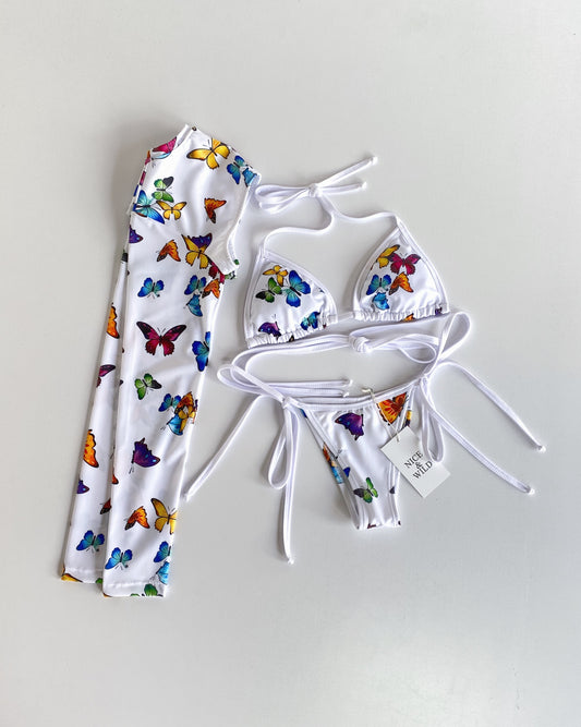 SET BIKINI MARIPOSAS COLORES + FALDA EN MALLA