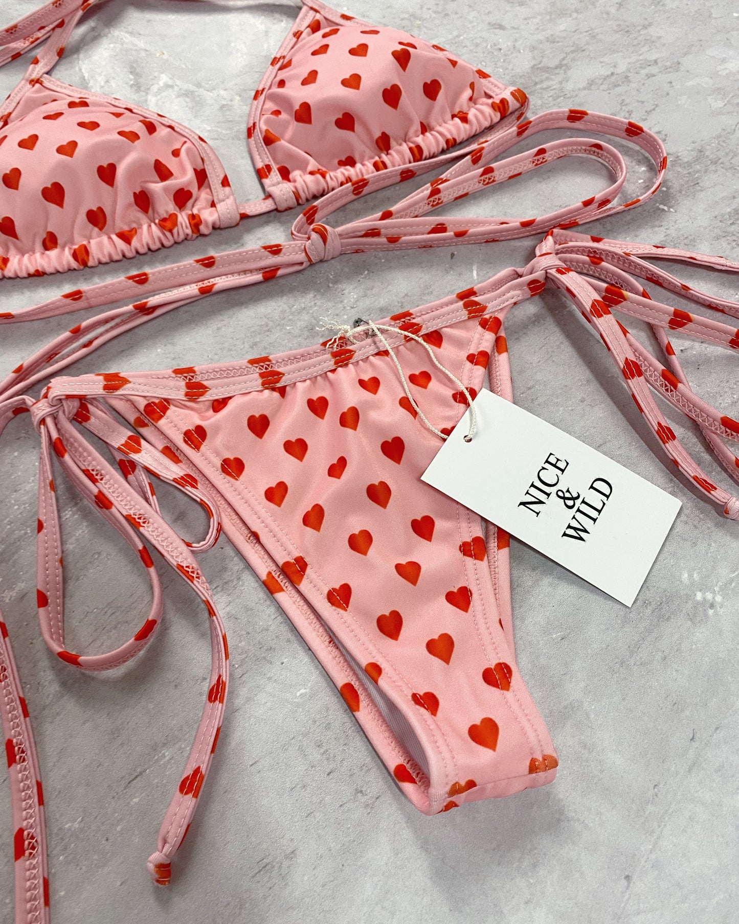 SET BIKINI CORAZONES + FALDA EN MALLA
