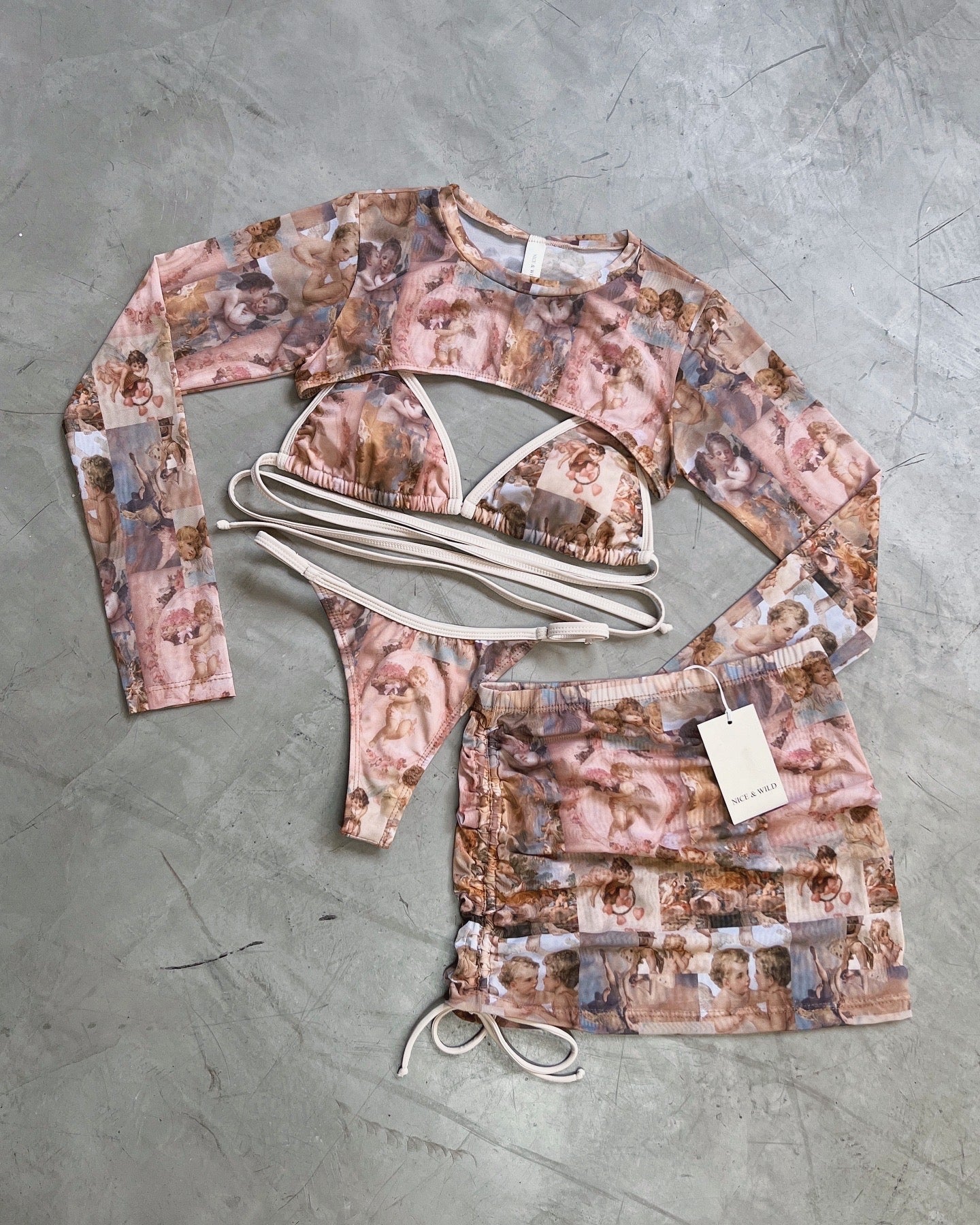 SET BIKINI ÁNGELES + FALDA EN MALLA