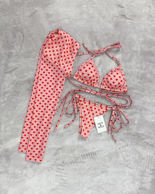 SET BIKINI CORAZONES + FALDA EN MALLA
