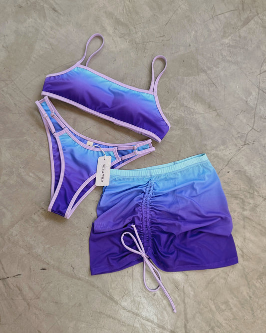 BIKINI MIRANDA DESVANECIDO MORADO + FALDA EN MALLA