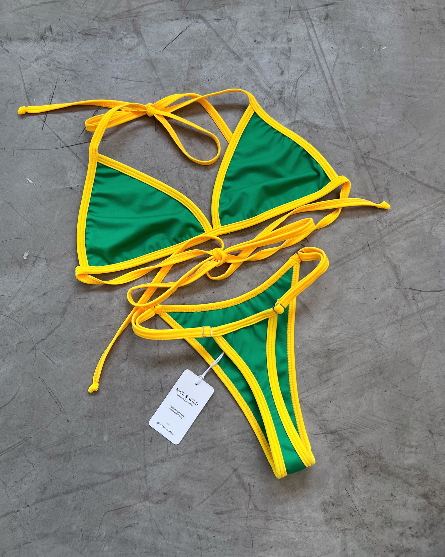 MINI BRONCEO HILO VERDE SESGO AMARILLO