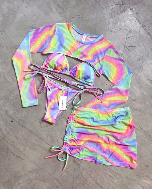 SET BIKINI VETEADO CONFITE + FALDA EN MAYA