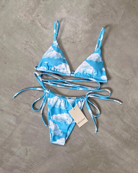 BIKINI BRONCEO NUBES + FALDA EN MALLA