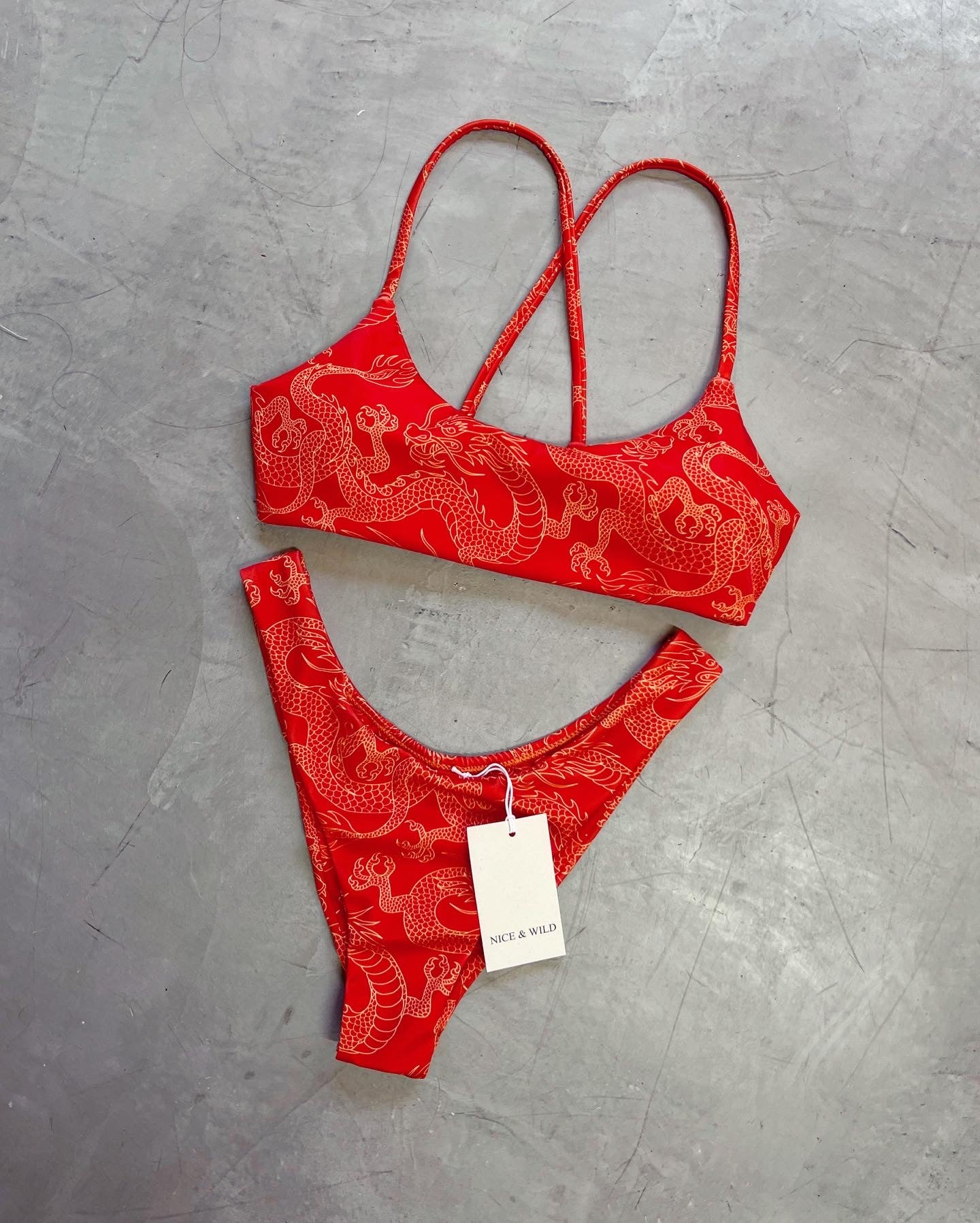 BIKINI CRUZADO DRAGONES NARANJA + FALDA EN MALLA