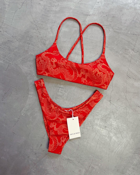 BIKINI CRUZADO DRAGONES NARANJA + FALDA EN MALLA