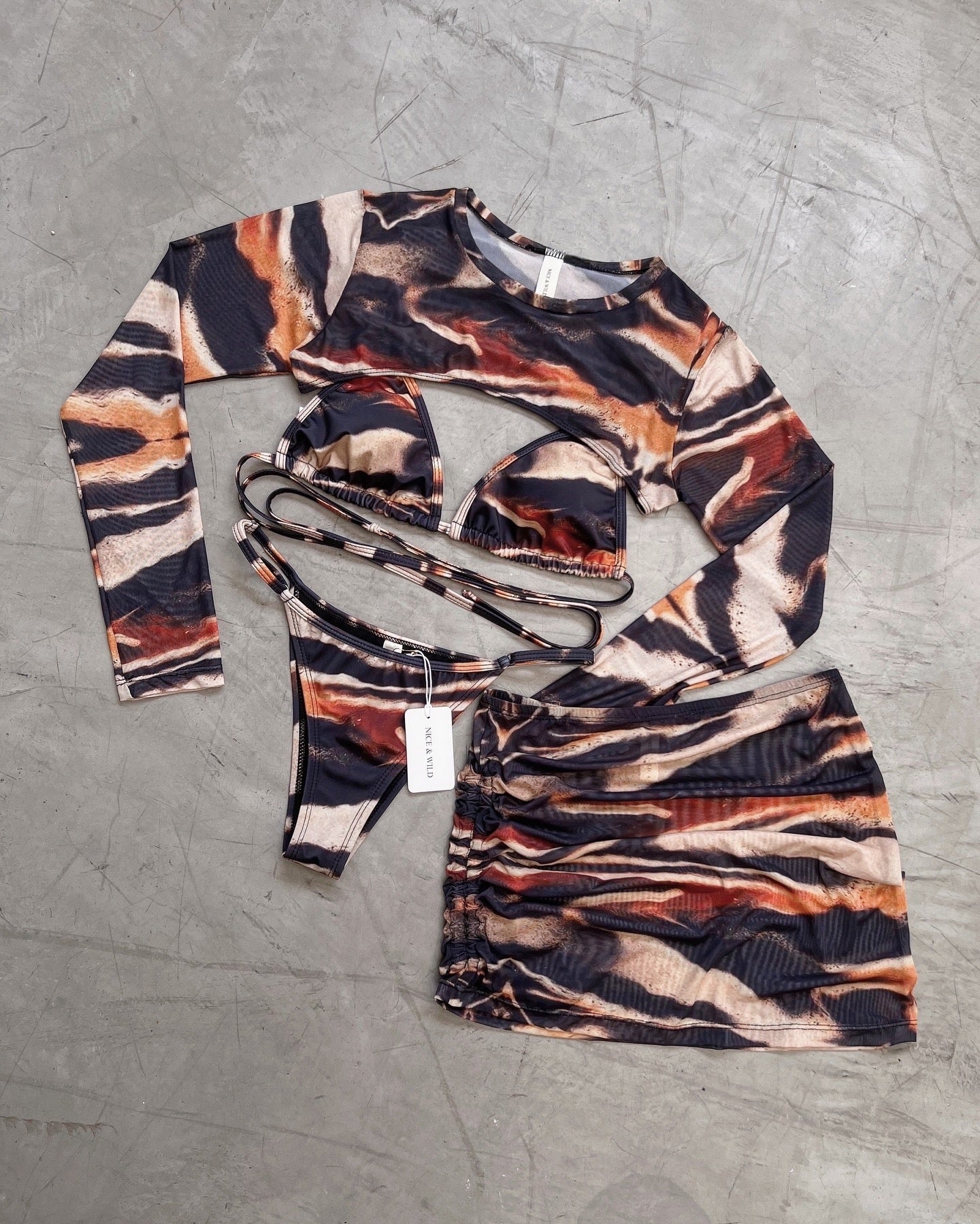 SET BIKINI MOKA + FALDA EN MALLA