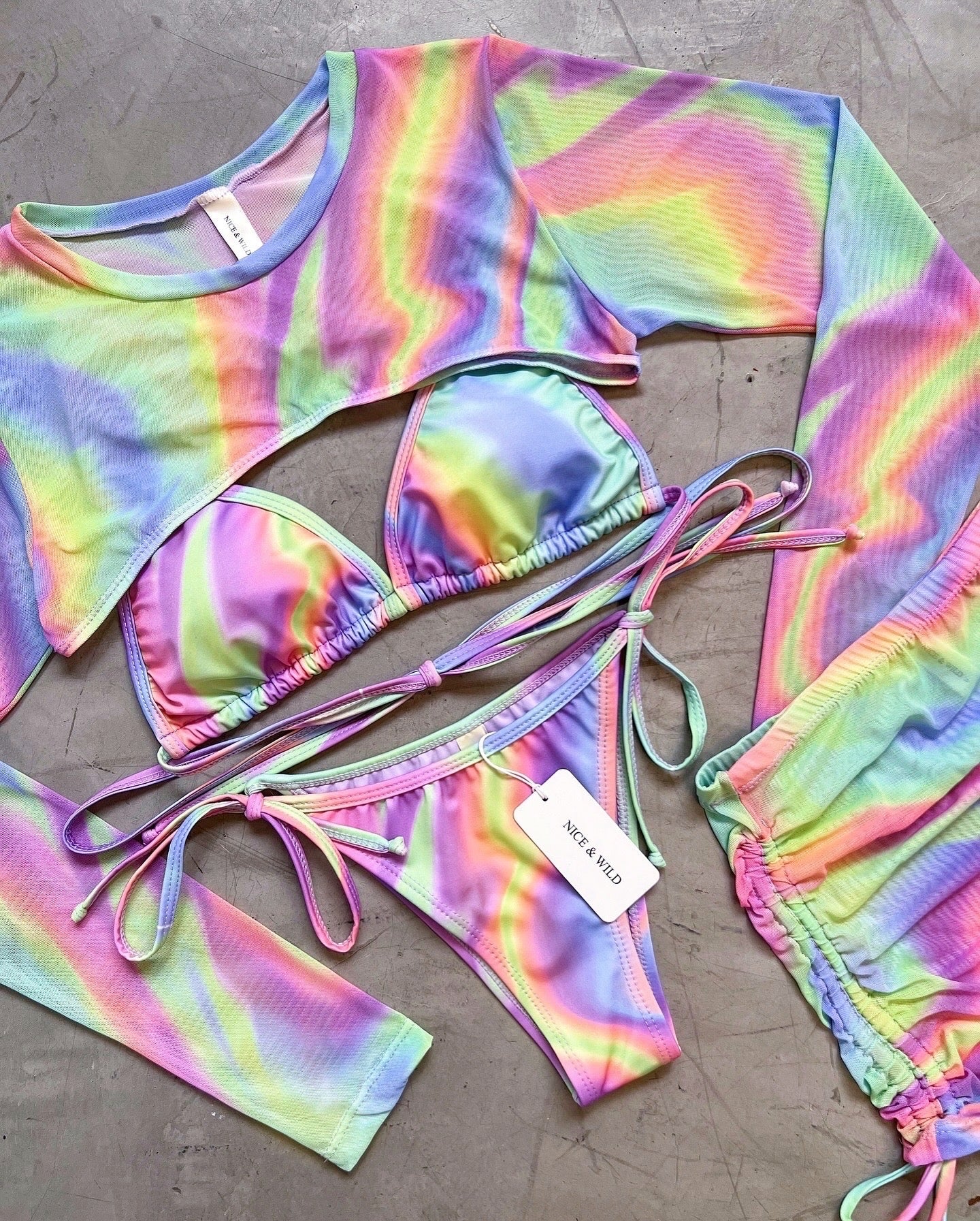 SET BIKINI VETEADO CONFITE + FALDA EN MAYA