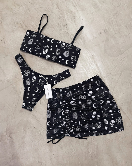 BIKINI STRAPLESS HECHIZOS + FALDA EN MALLA