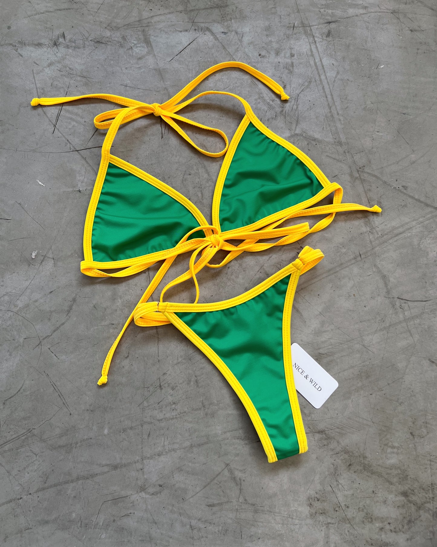 MINI BRONCEO HILO VERDE SESGO AMARILLO