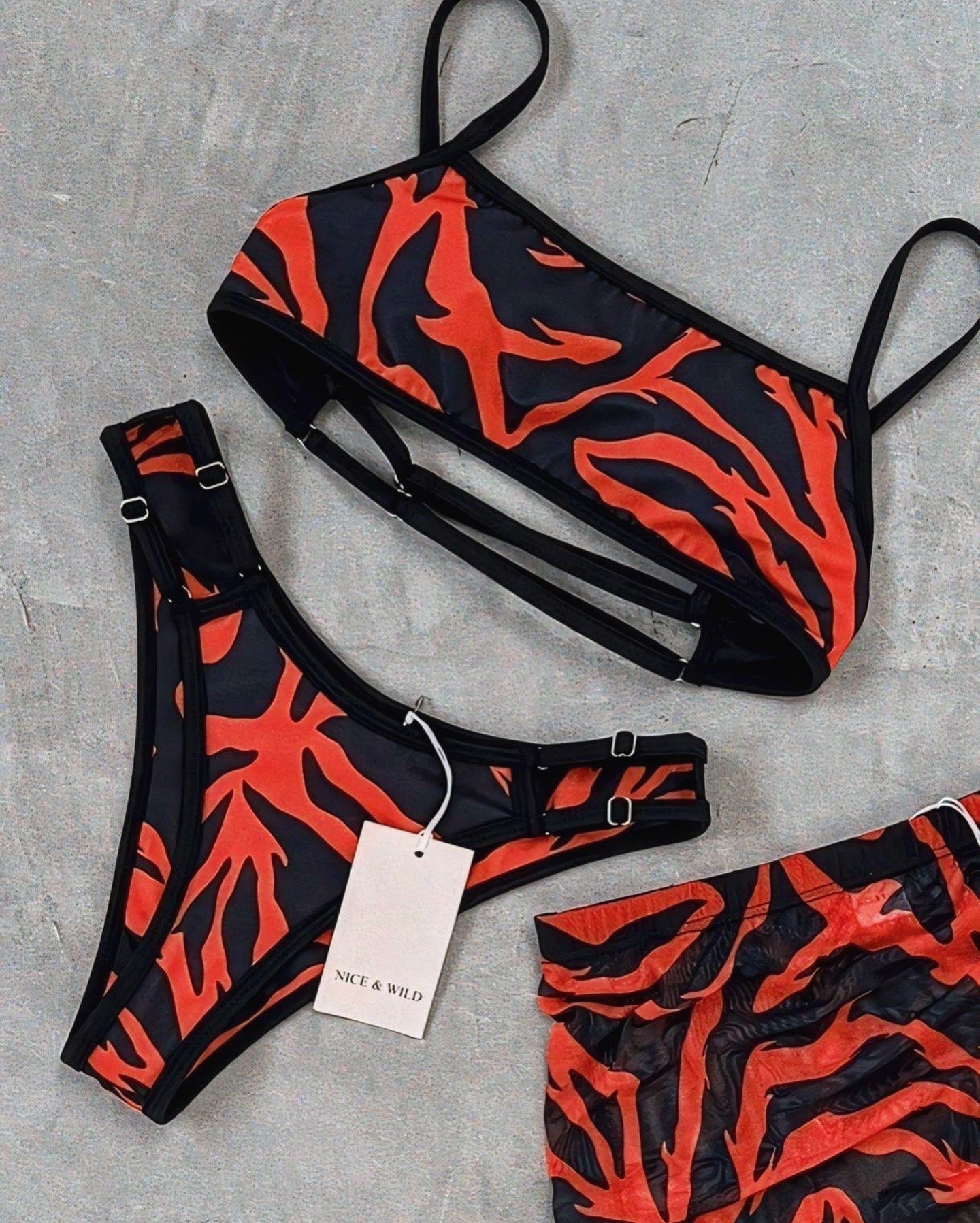 BIKINI MIRANDA ZEBRA TORONJA + FALDA EN MALLA