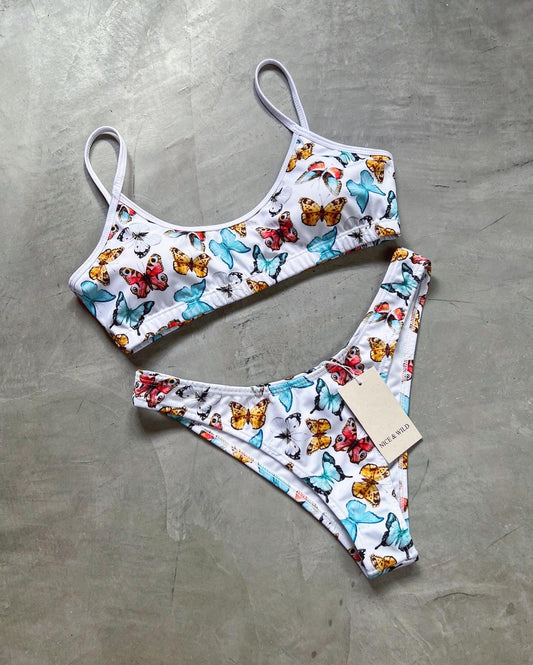 BIKINI TIRAS MARIPOSAS COLORES + FALDA EN MALLA
