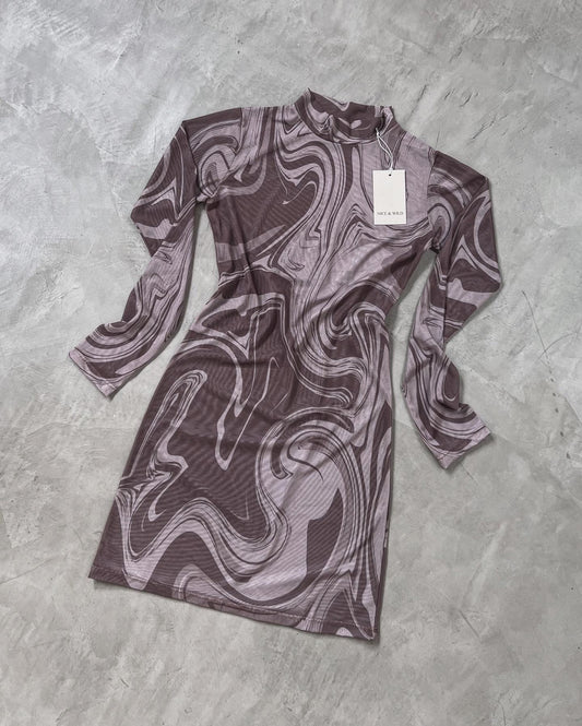 VESTIDO MALLA VETEADO CAFÉ