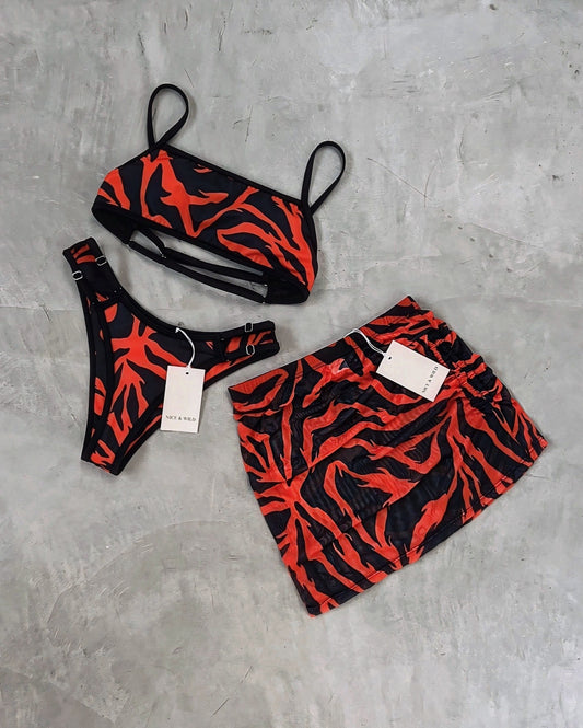 BIKINI MIRANDA ZEBRA TORONJA + FALDA EN MALLA