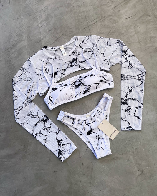 SET MIRANDA MARMOL BLANCO + FALDA EN MALLA
