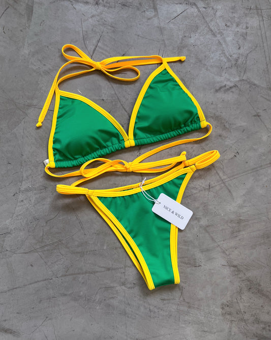 BIKINI TRIÁNGULO VERDE SESGO AMARILLO