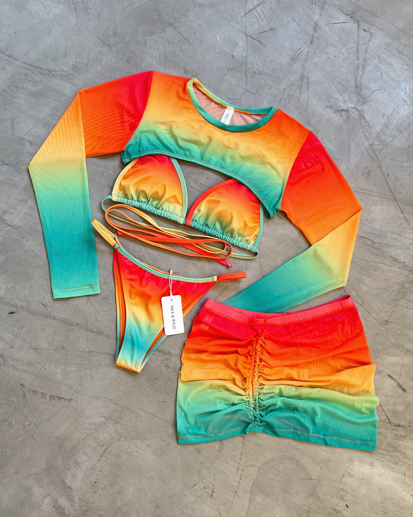 SET BIKINI ATARDECER + FALDA EN MALLA