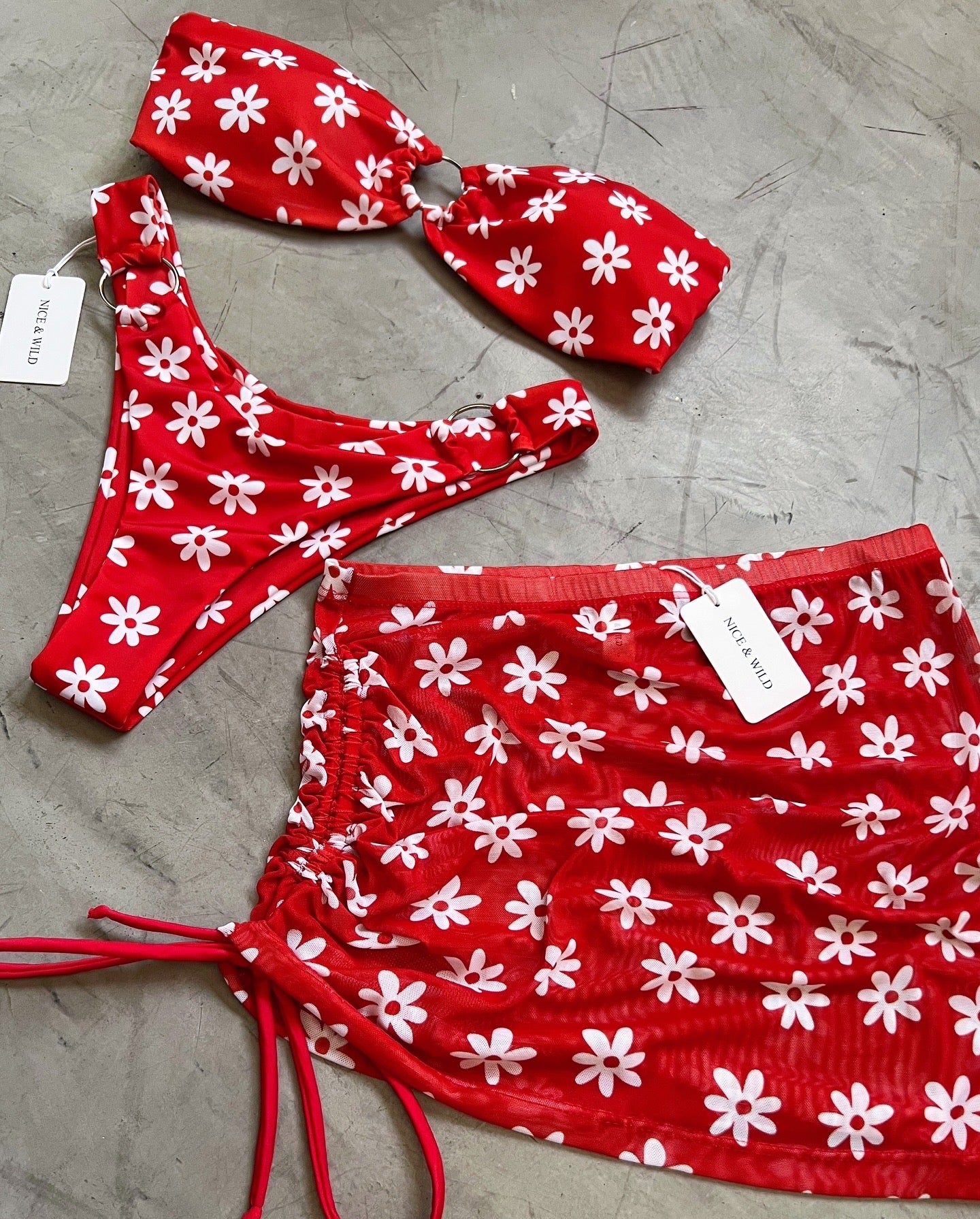 BIKINI SHANTAL ROJO + FALDA EN MALLA