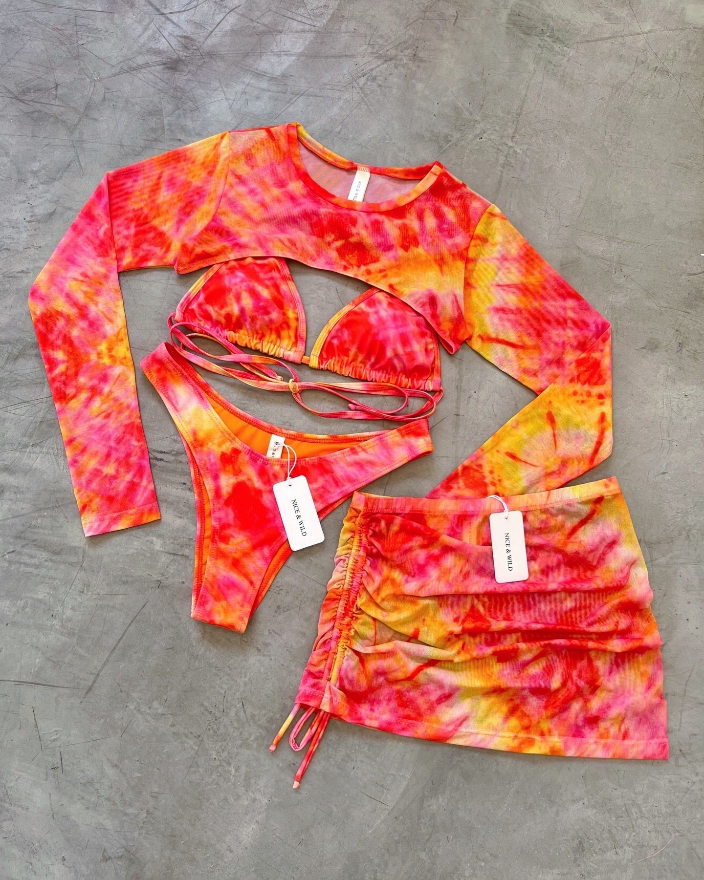 SET BIKINI VETEADO NATY + FALDA EN MALLA